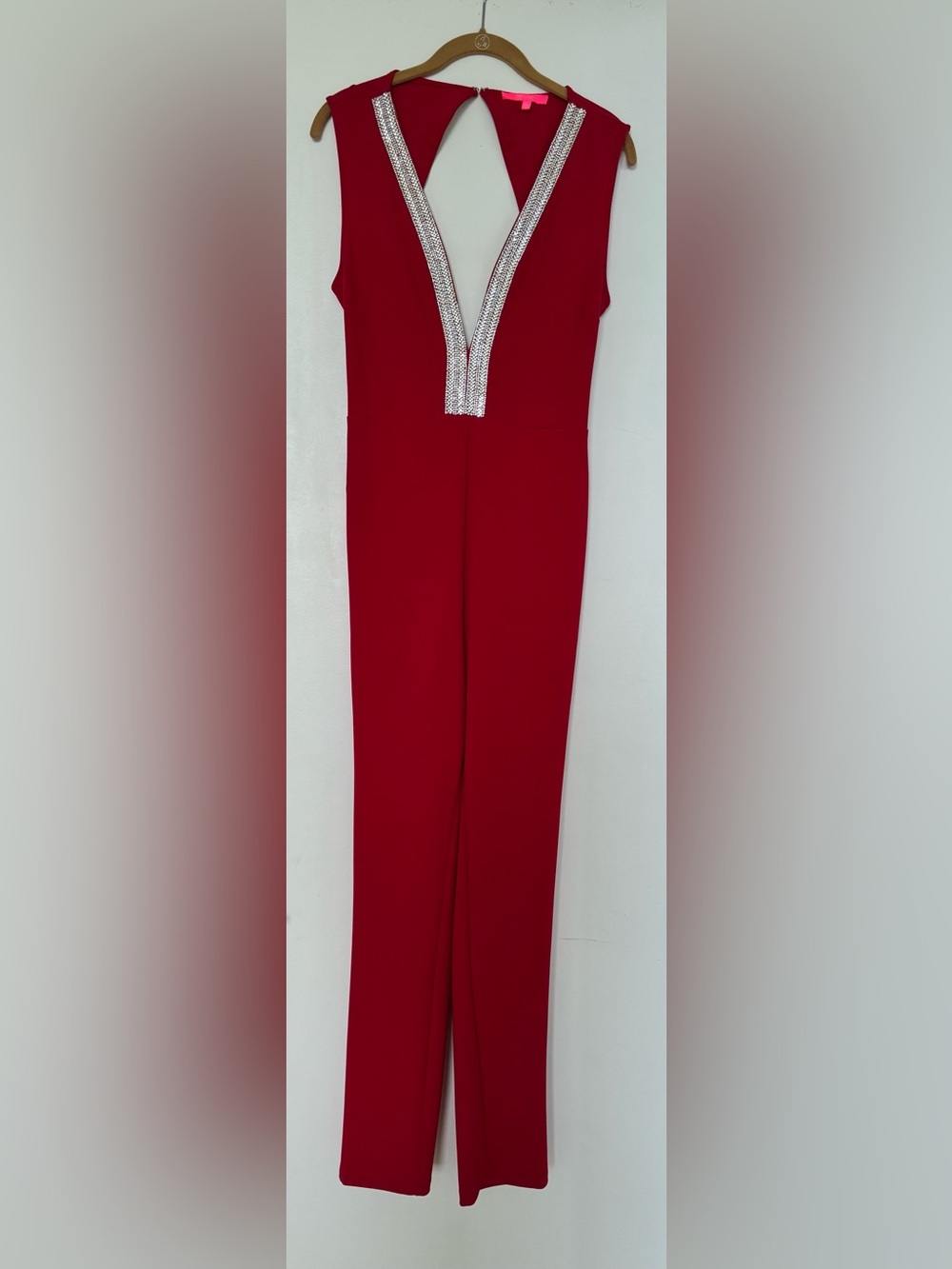 Xtaren Red Straight-Leg Jumpsuit with Silver Trim